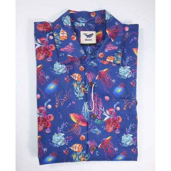 Yiume Button Down Shirt Tropical Ocean Life Sea Fish Marine Life Size XL NWOT - Picture 1 of 9